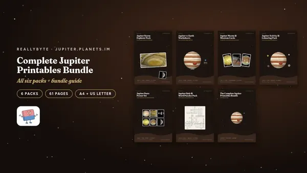 Cover of the Jupiter printables bundle from jupiter.planets.im