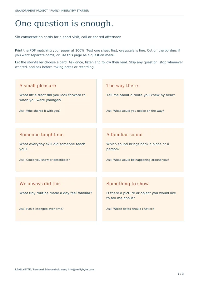 Actual first-page preview of Family Interview Starter Kit