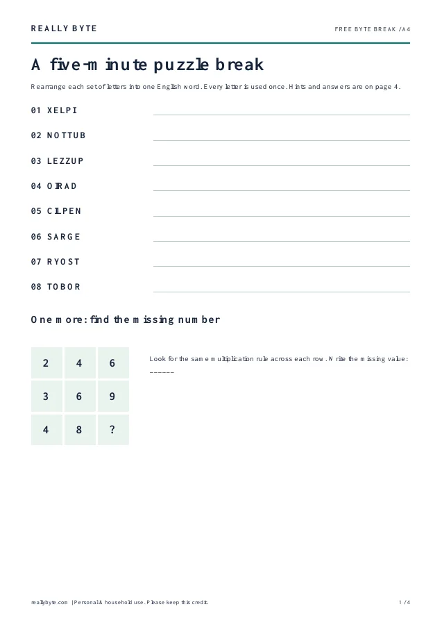 Actual first page of the free sampler